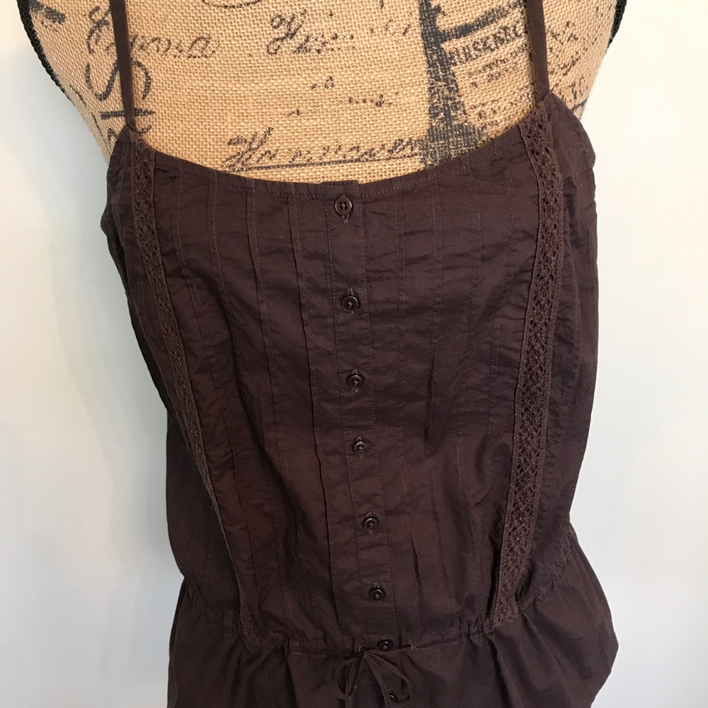 LOFT Chocolate top w/lace & pleat trim adj. waist